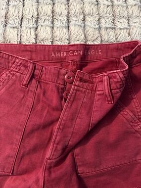 American Eagle Casual Red Frayed-Hem Jean Shorts